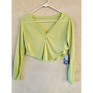 Halara Henley Long Sleeve Cropped Shirt Sz S Olive Green